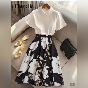 White Blouse and Floral Skirt Set